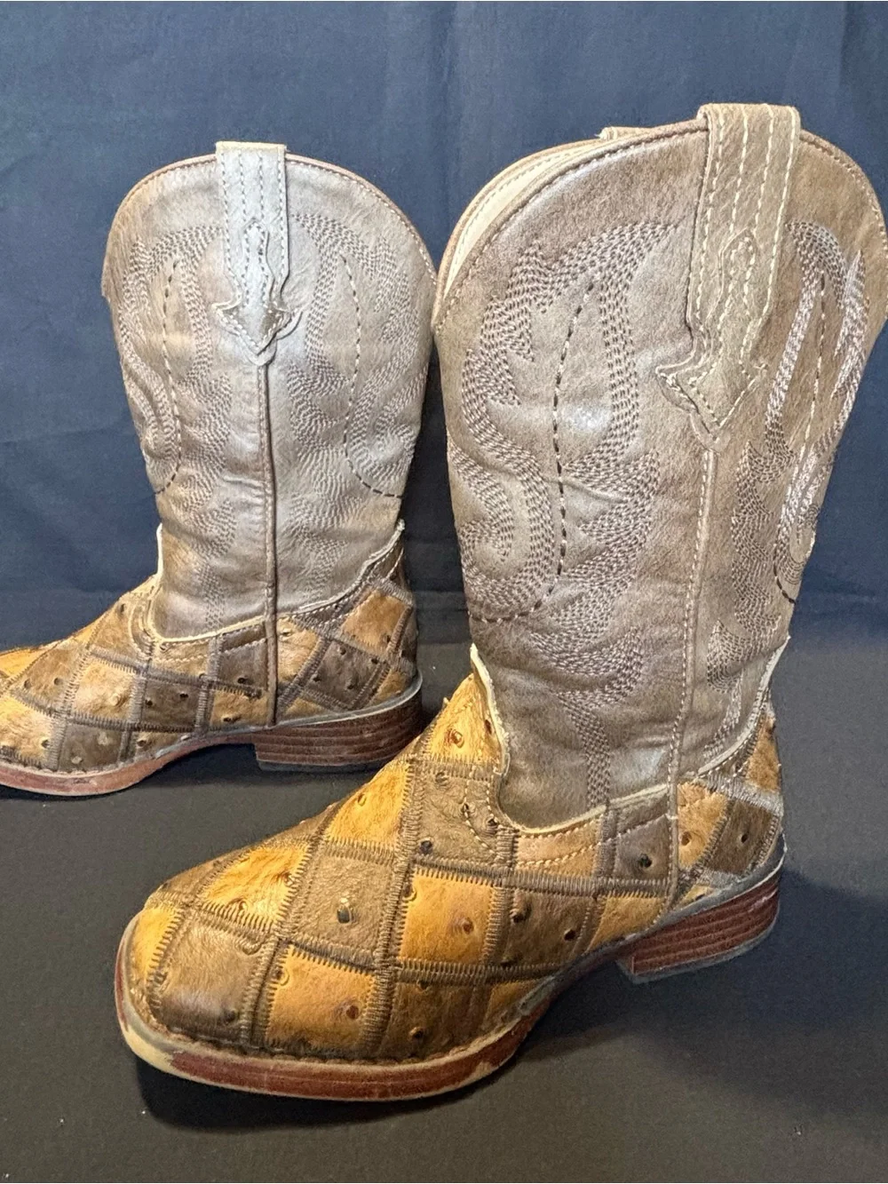 Roper Kids size 11 Bird Blocks Square Toe Western Cowboy Boots